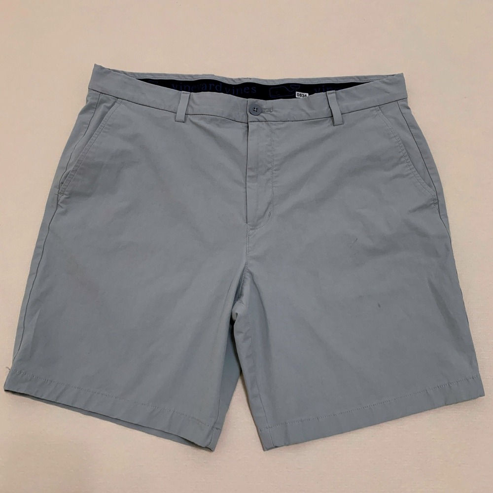 Vineyard Vines Performance Shorts Mens 36 Gray Stretch Flat Front Golf 8" Inseam
